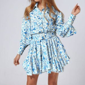 Fashionable Floral Print Dress With Lantern Sleeves