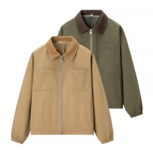 Men's Vintage Corduroy Collar Canvas Workwear Zip-Up Jacket