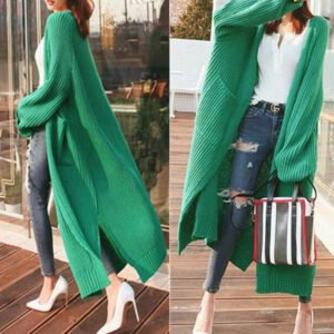 Elegant Women's Long Ribbed Knit Open-Front Maxi Cardigan Sweater