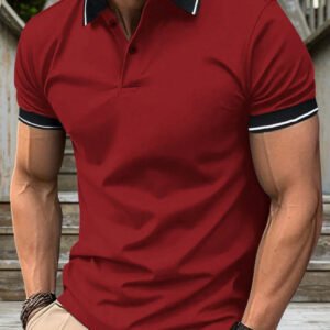 Men's Slim Fit Khaki Polo with Contrast Tipped Trim