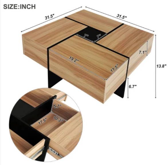 Unique Design Coffee Table With 4 Hidden Storage Compartments - Image 3