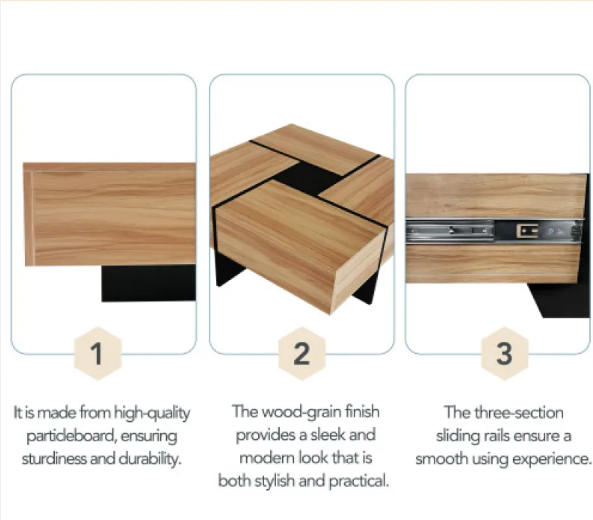 Unique Design Coffee Table With 4 Hidden Storage Compartments - Image 4